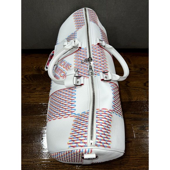 Louis Vuitton Keepall Bandouliere 50 Damier Spray White Logo Weekend Travel Bag - Picture 9 of 12